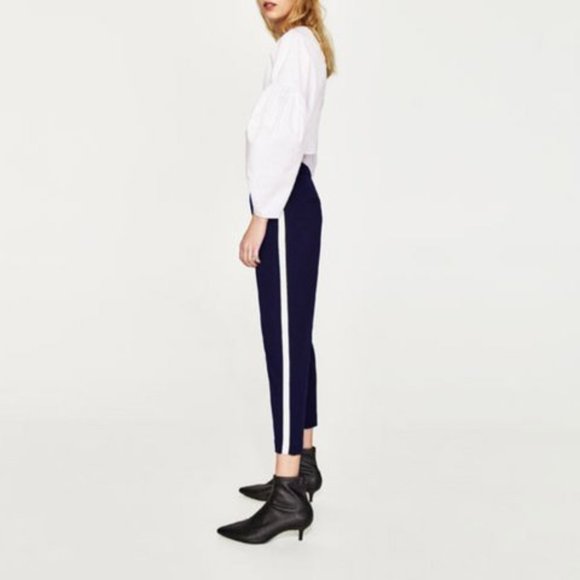 ZARA Navy with white side stripe pants Sz30 - Picture 1 of 4